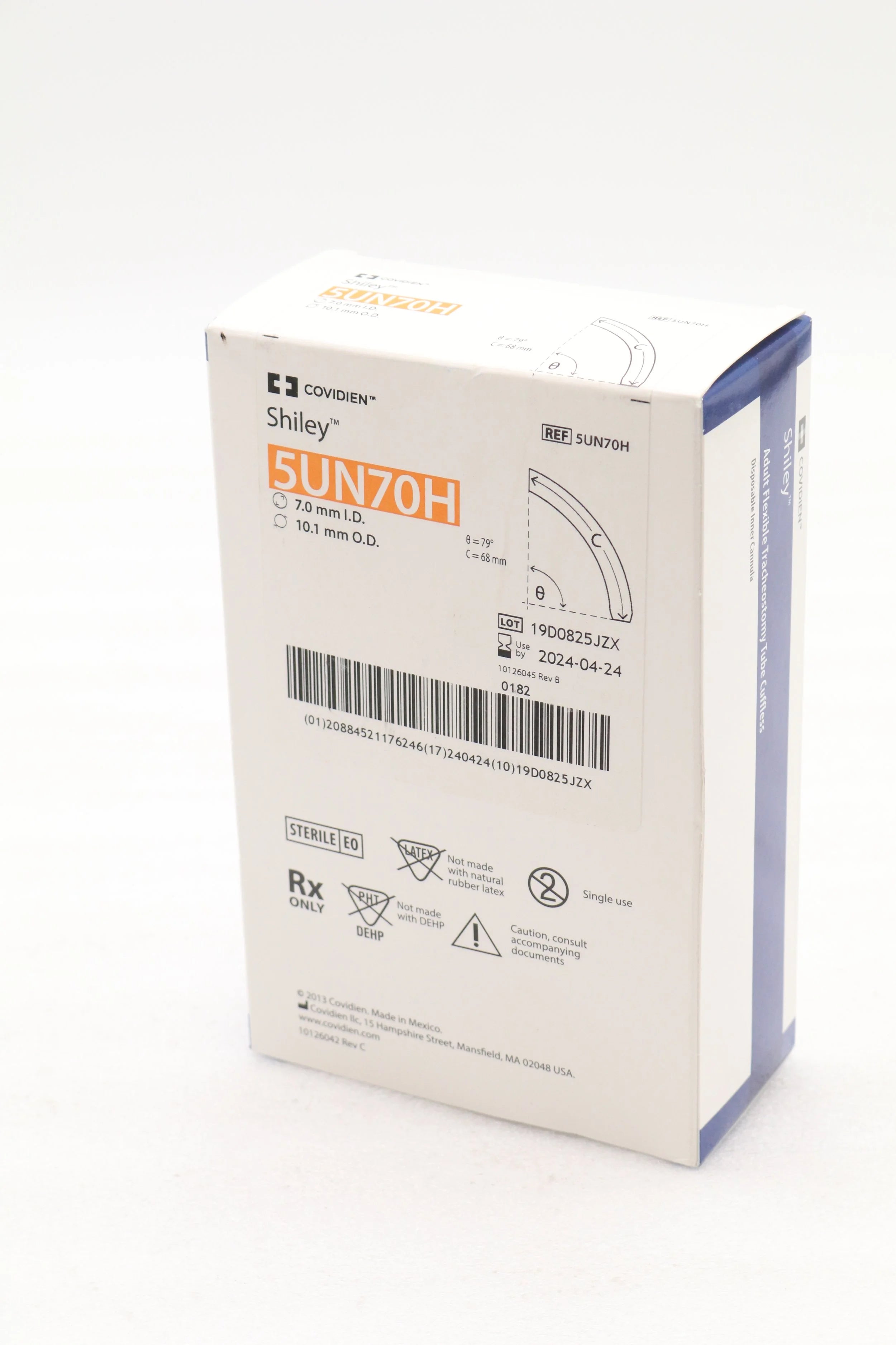 Covidien | 5UN70H | Tracheostomy Tube, Size 7, 7 ID x 10.1 mm OD, White, PVC, 6 mm ID Inner Cannula, Cuffless, Flexible