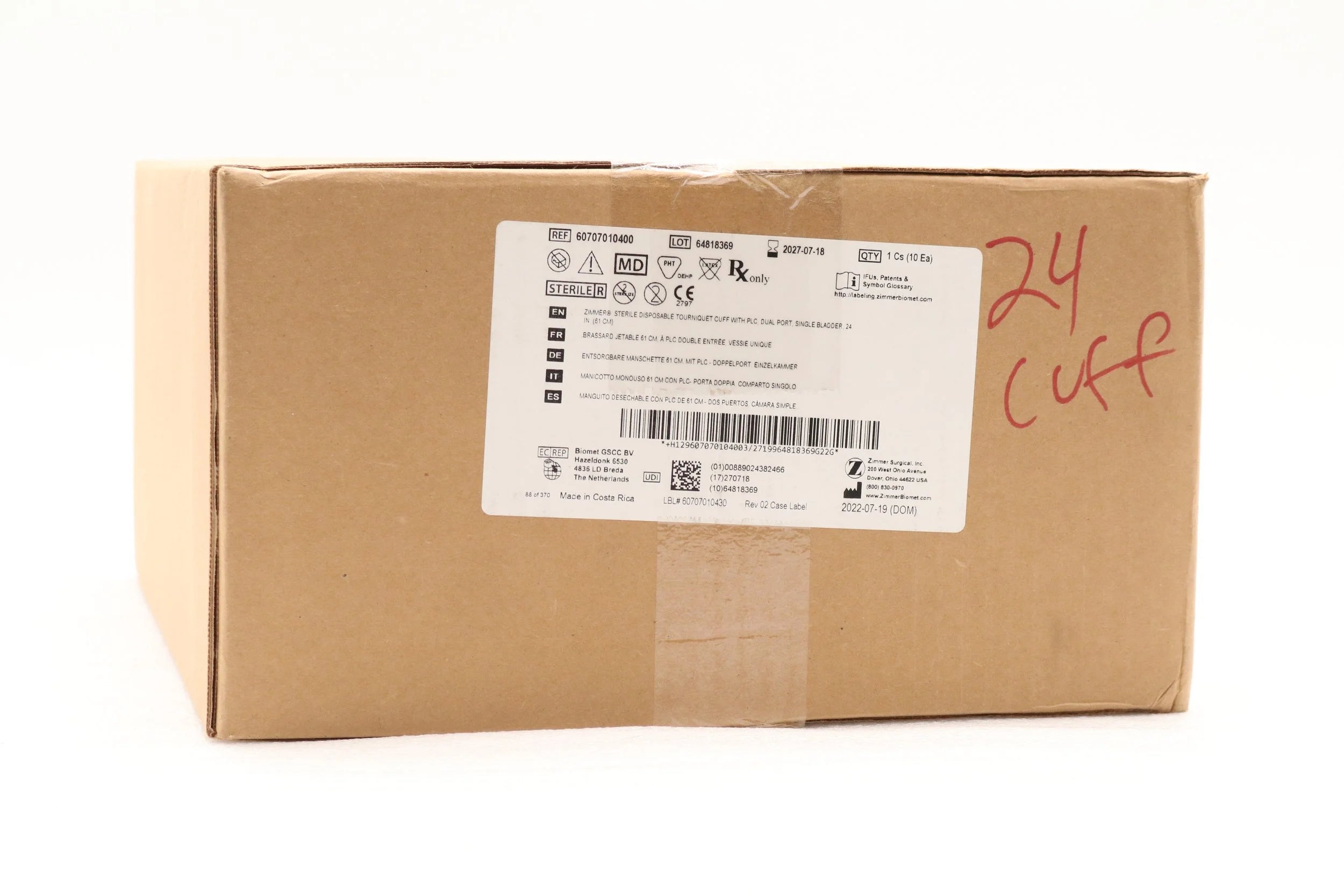 Zimmer Biomet | 60707010400 | 24" Tourniquet Cuff w/o Sleeve, Dual Port, Single Bladder, PLC