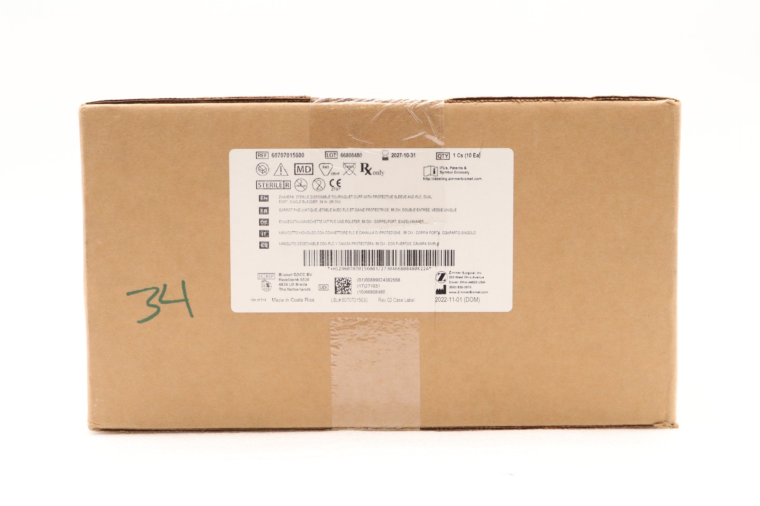 Zimmer Biomet | 60707015600 | 34" Tourniquet Cuff w/Sleeve, Dual Port, Single Bladder, PLC