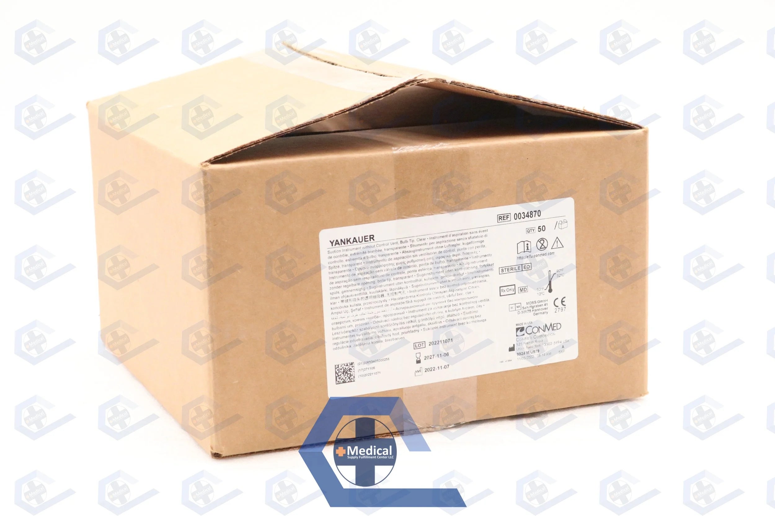 Conmed | 0034870 | Yankauer Suction Instrument, Clear, Without Control Vent, Bulb Tip, Sterile, Single-Use