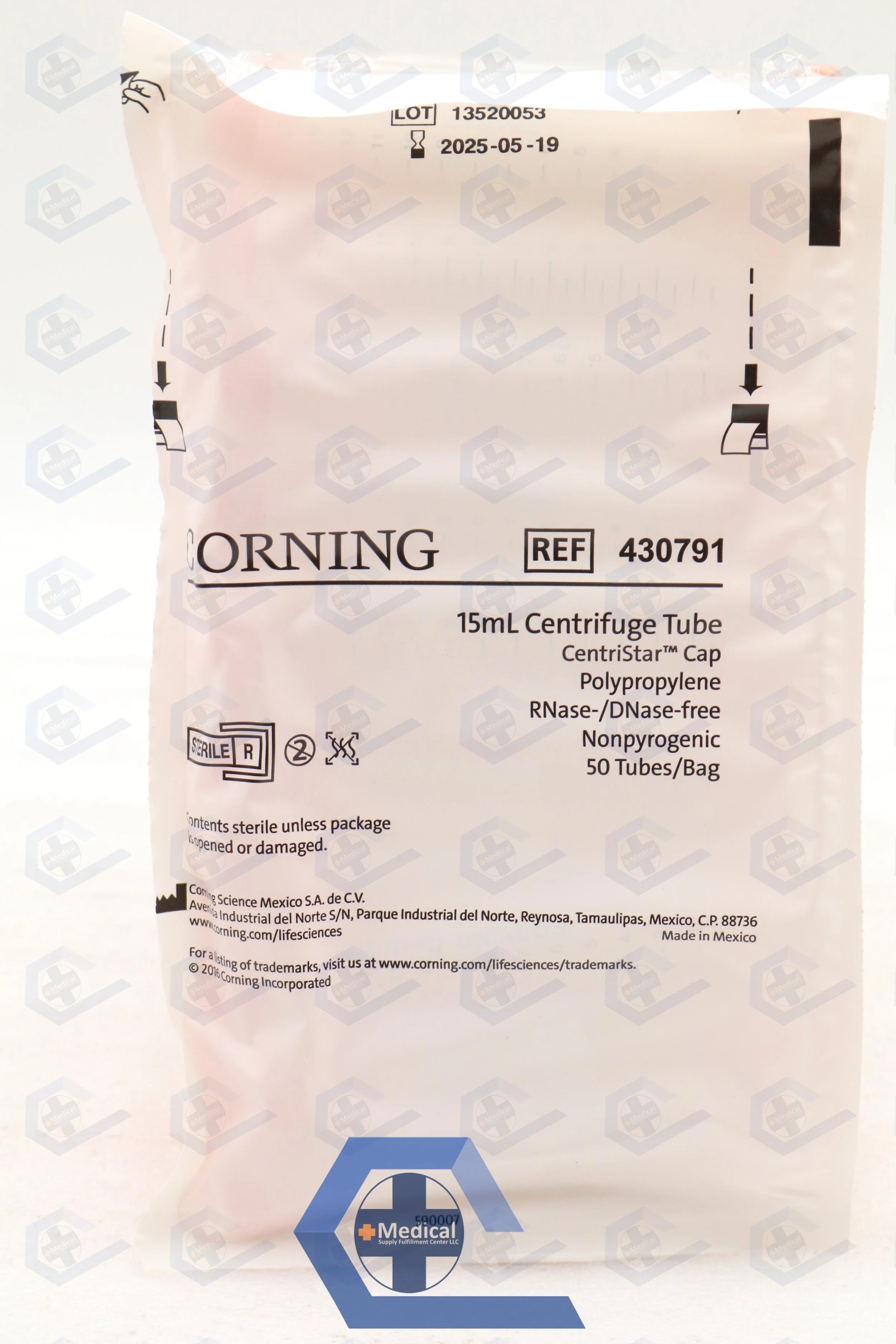 Corning | 430791 | BAG OF 50 | Centrifuge Tubes with CentriStar Caps - Polypropylene Centrifuge Tube with Polyethylene CentriStar Cap, Graduated, Sterile, 15mL