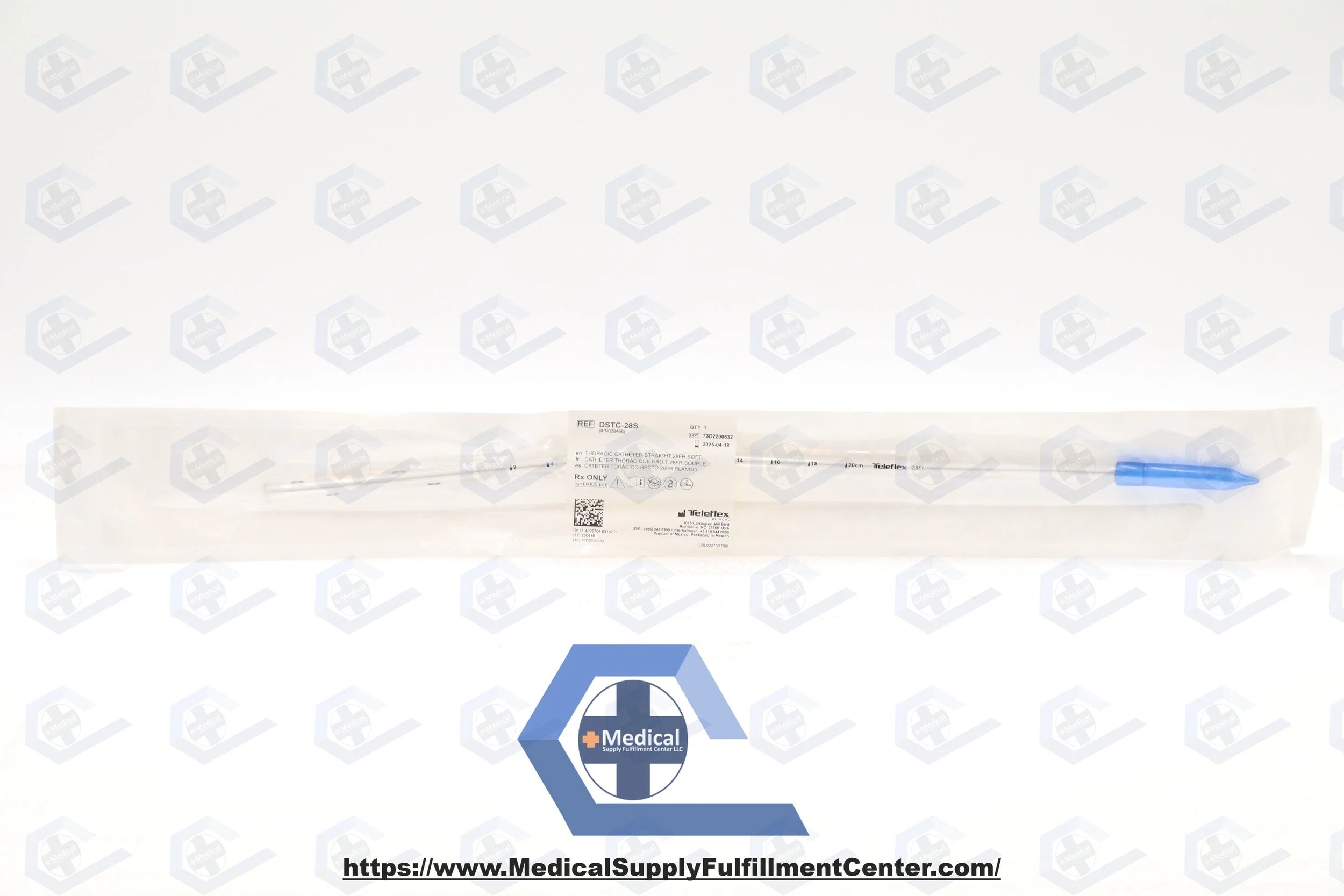 Teleflex | DSTC-28S | Medical Thoracic Catheter - Thoracic Catheter, Straight, Soft, 28 Fr