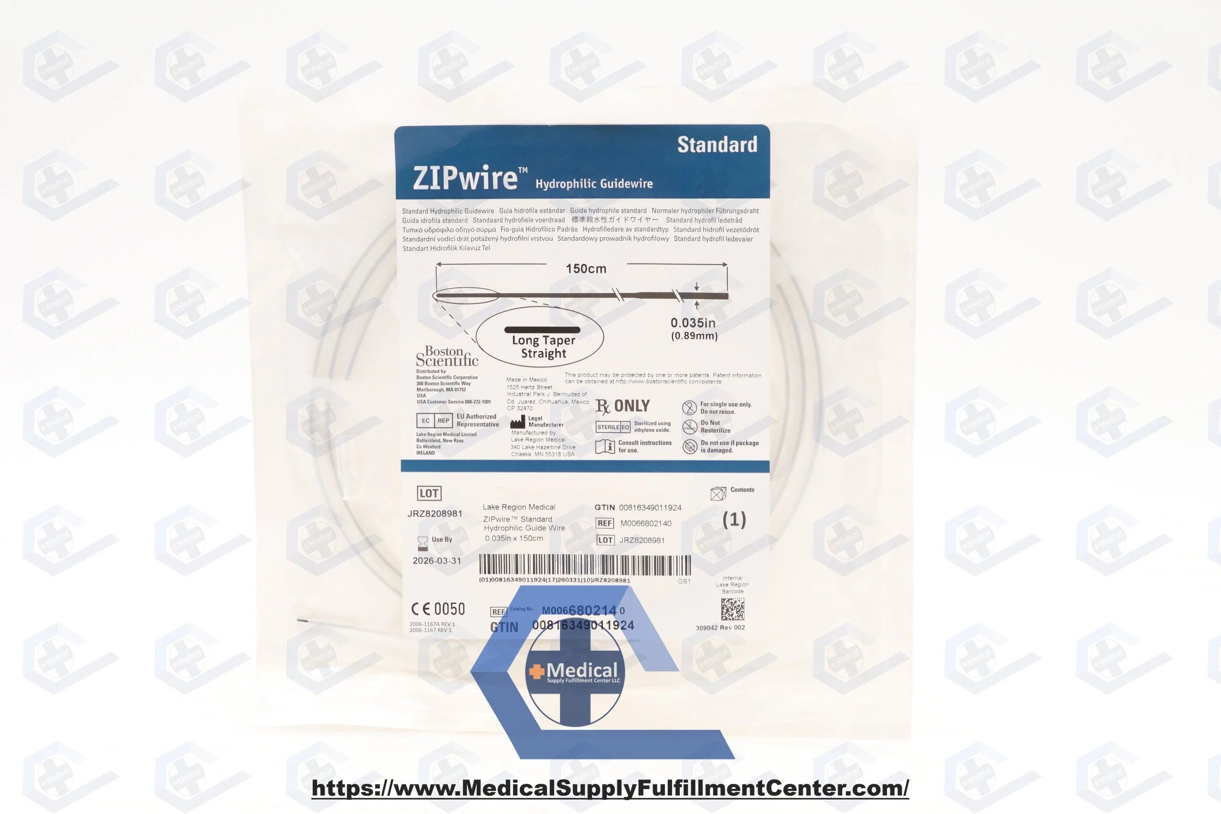 Boston Scientific | M0066802140 | STANDARD HYDROPHILIC GUIDE WIRE 0.035IN X 150CM