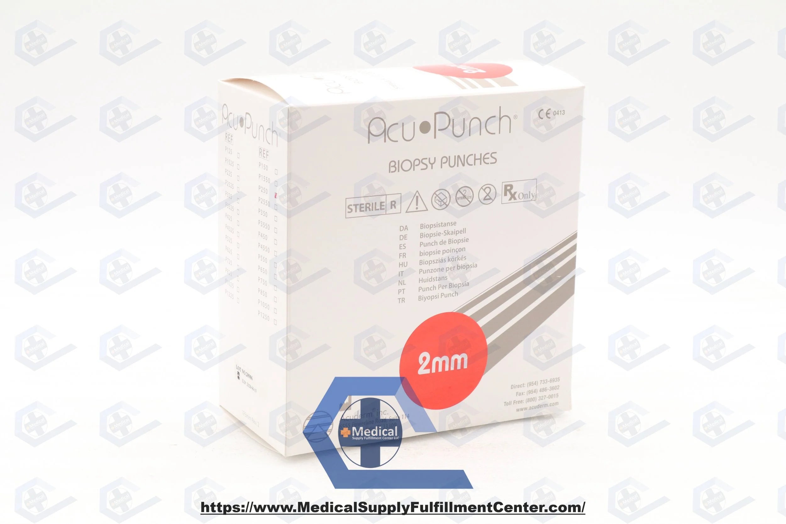 Acuderm | P250 | Acu-Punch Small and Medium Size Punches - Biopsy Punch, Disposable, Sterile, Size S / M, 2 mm