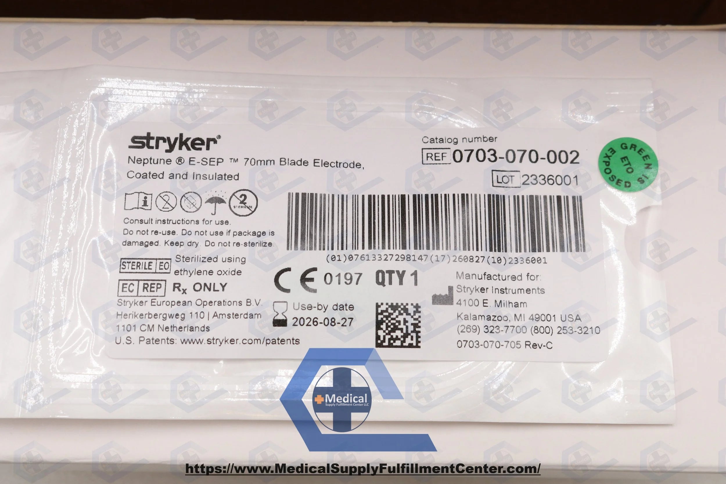 Stryker | 0703-070-002 | Neptune E-SEP 70mm Blade Electrode, Coated & Insulated
