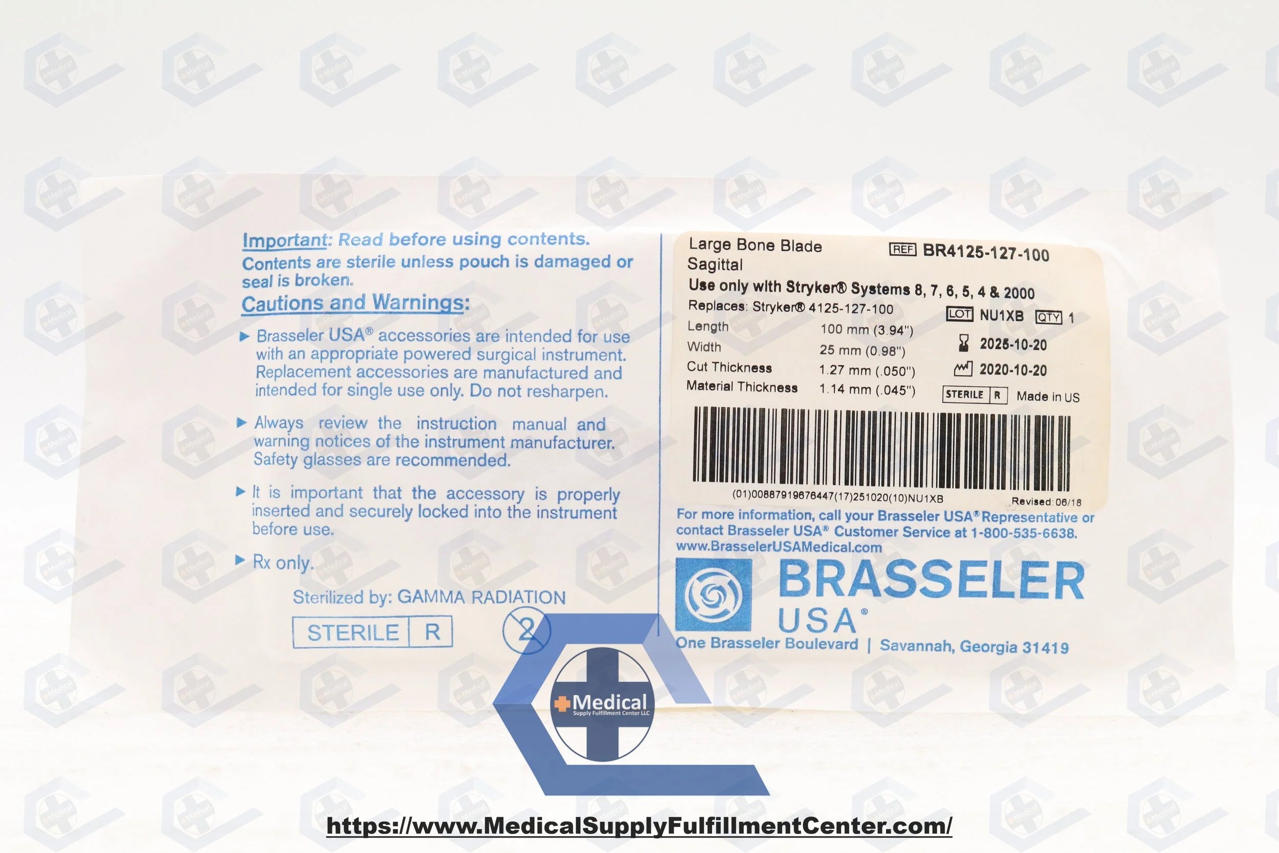 Brasseler | BR4125-127-100 | BR4125-127-100 Large Bone Blade Sagittal 100mm x 25mm