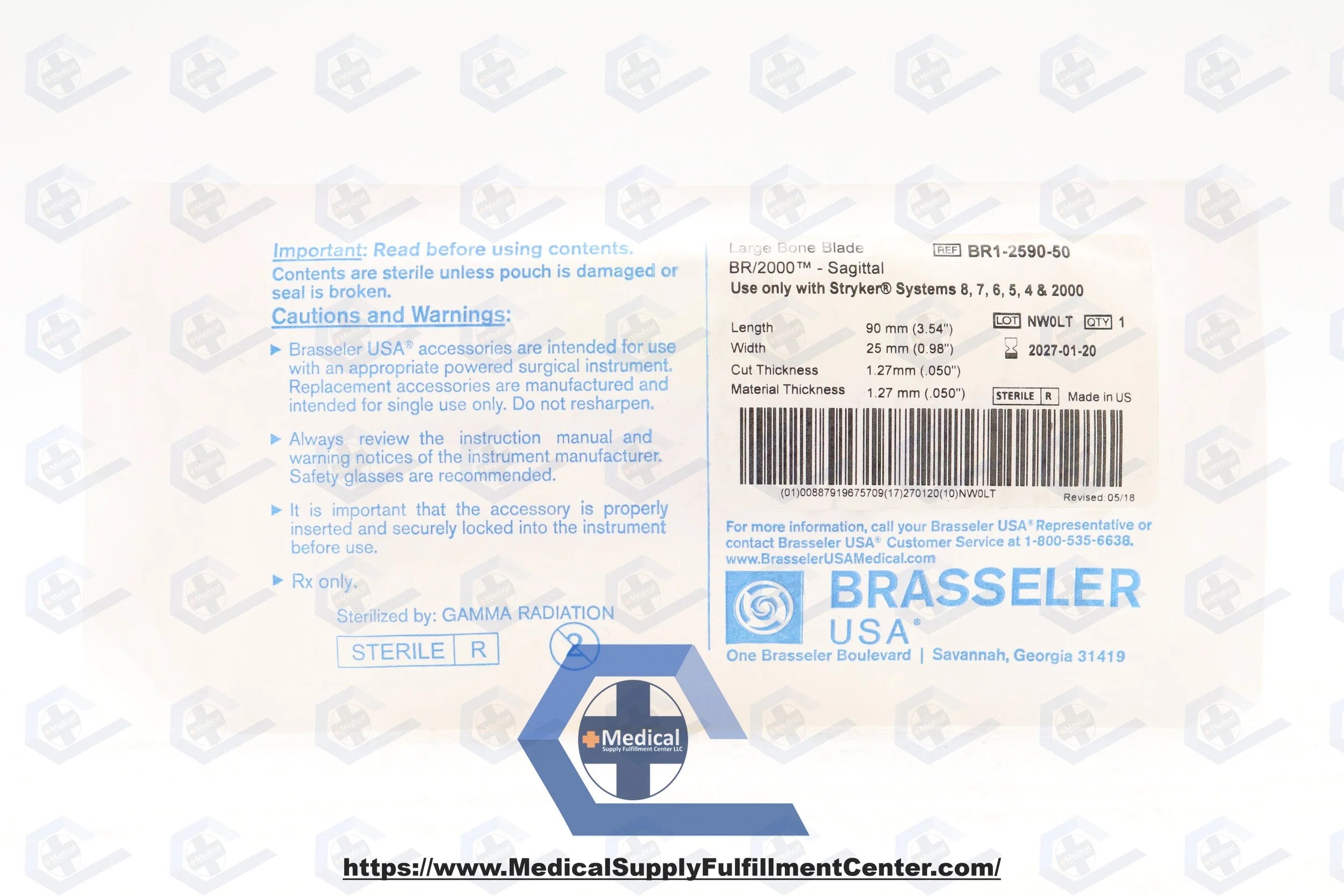Brasseler | BR1-2590-50 | Large Bone Sagittal Saw Blade, 90 x 25 mm, 1.27 mm Thick