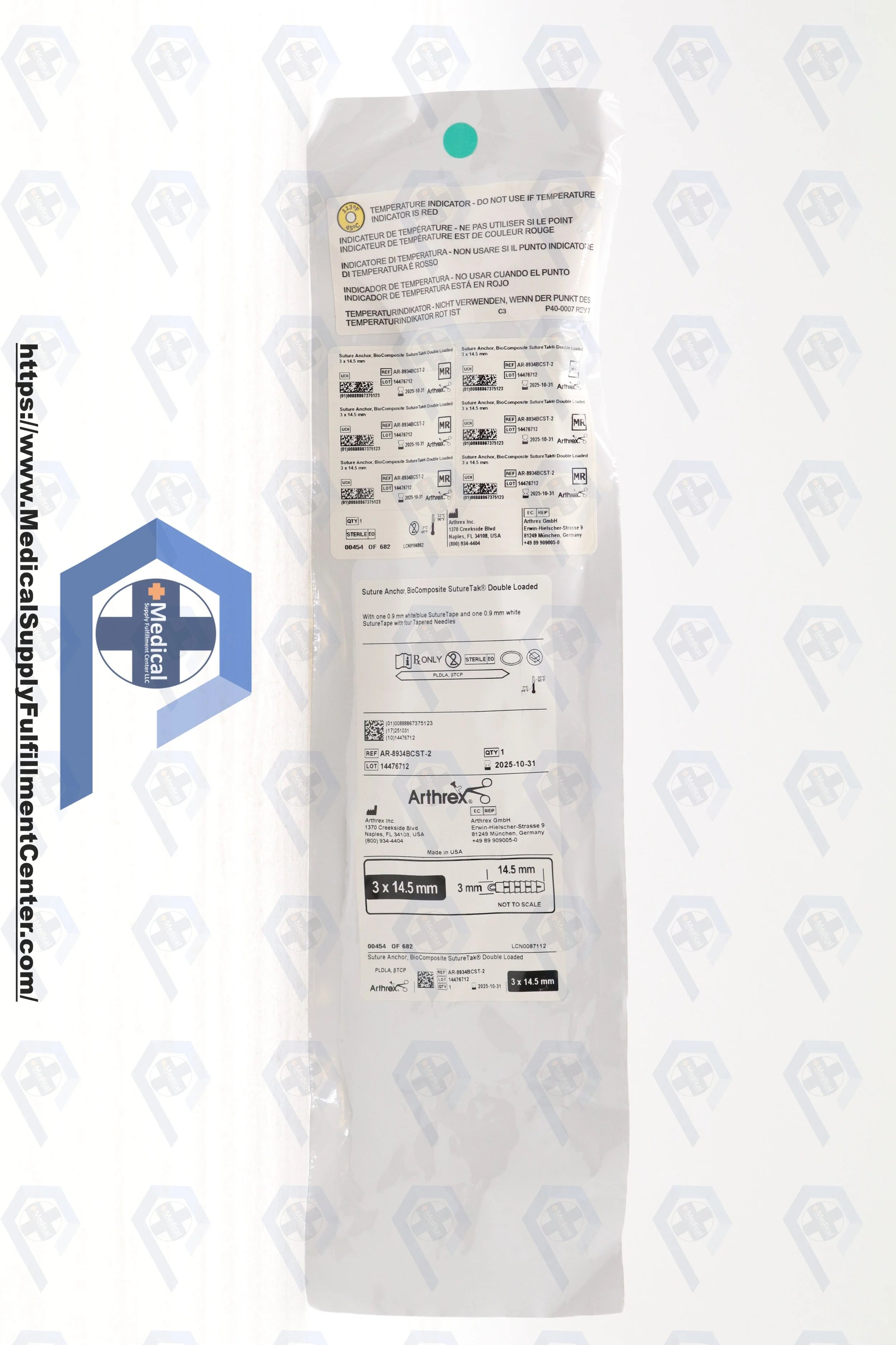 Arthrex | AR-8934BCST-2 | BIOCOMPOSITE SUTURETAK ANCHOR W/ SUTURETAPE, NEEDLES, DOUBLE LOADED, 3.0MM