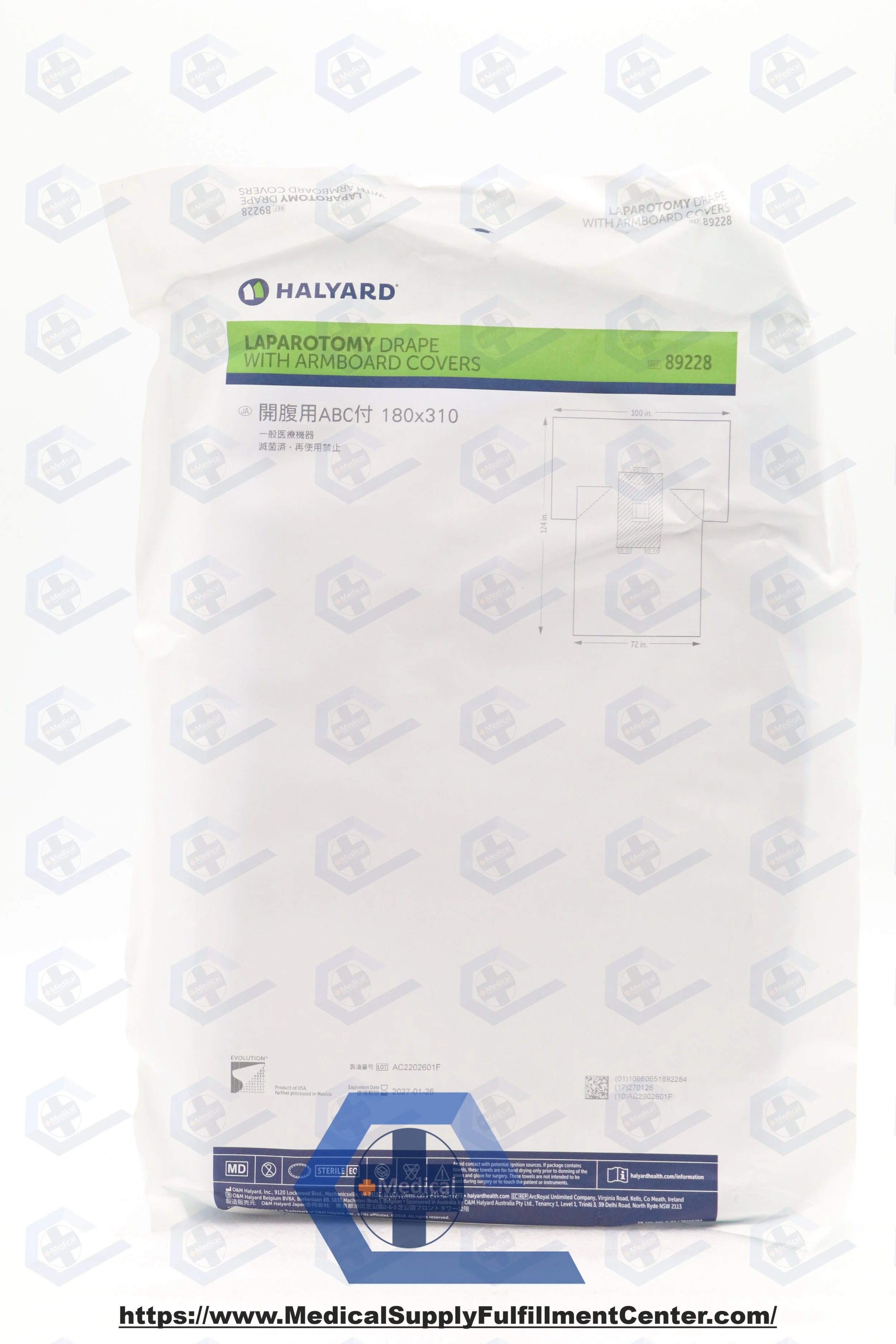 Halyard | 89228 | Abdominal Drape Laparotomy Drape 100 W X 72 W X 124 L Inch Sterile