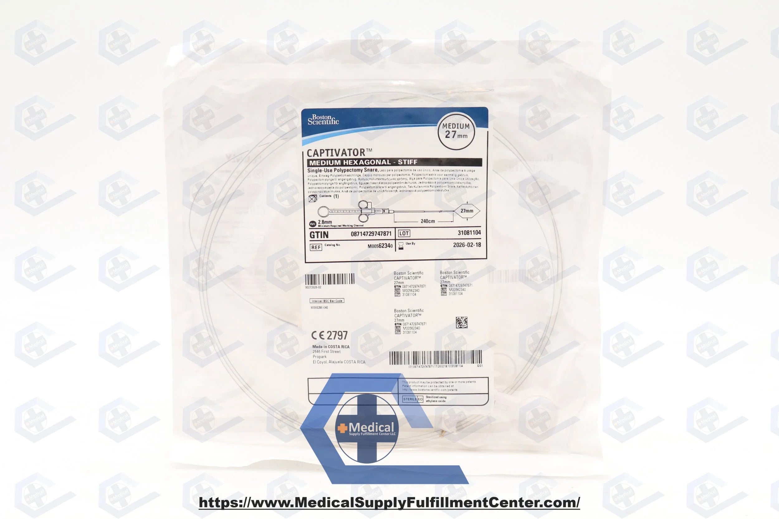 Boston Scientific | 6234 | M00562340 CAPTIVATOR MEDIUM HEXAGONAL, STIFF, POLYPECTOMY SNARE, 27MM MEDIUM