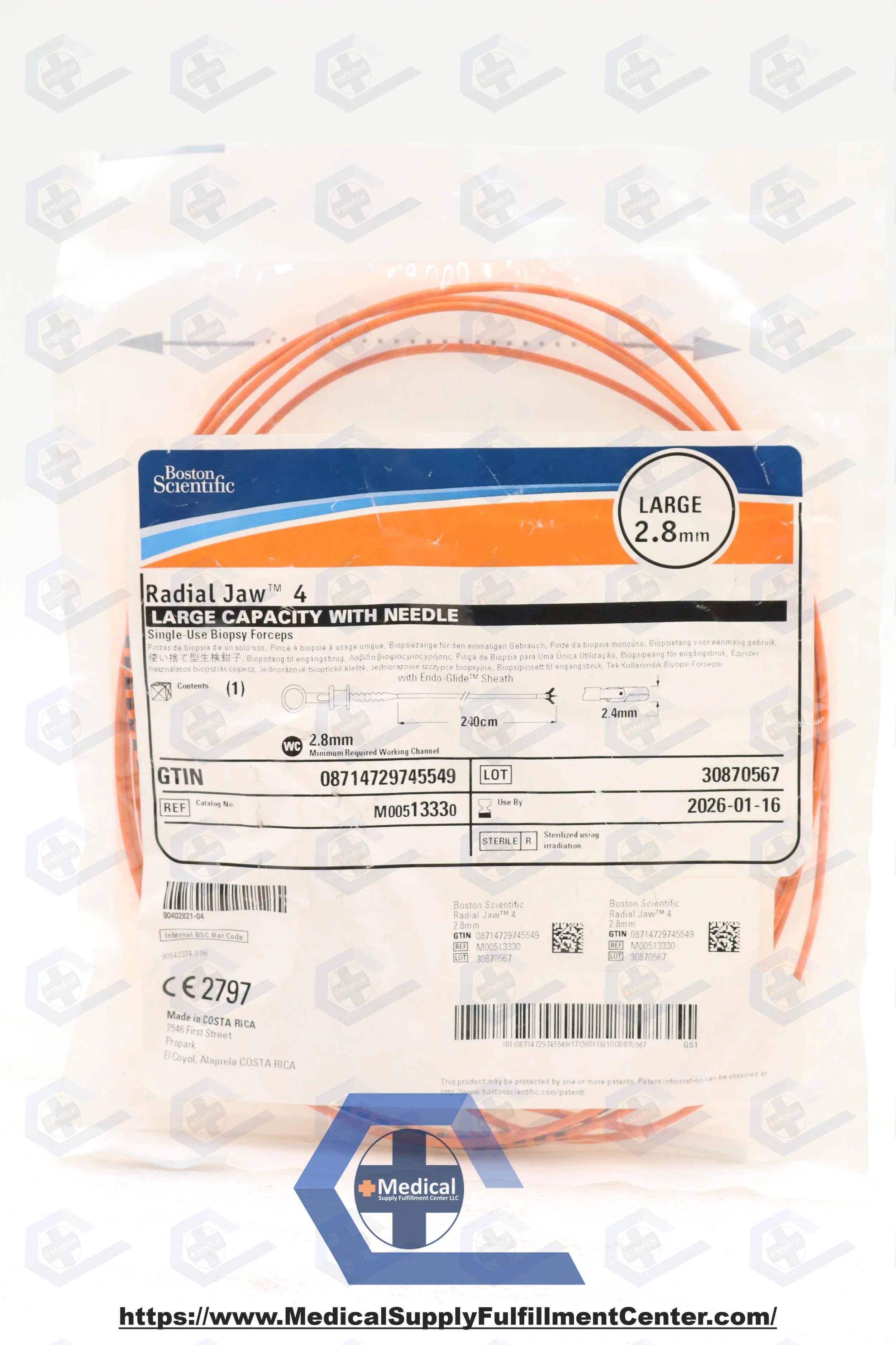 Boston Scientific | 1330 | M00513330 Radial Jaw 4 Large Capacity 2.8mm Forceps With Needle, Orange