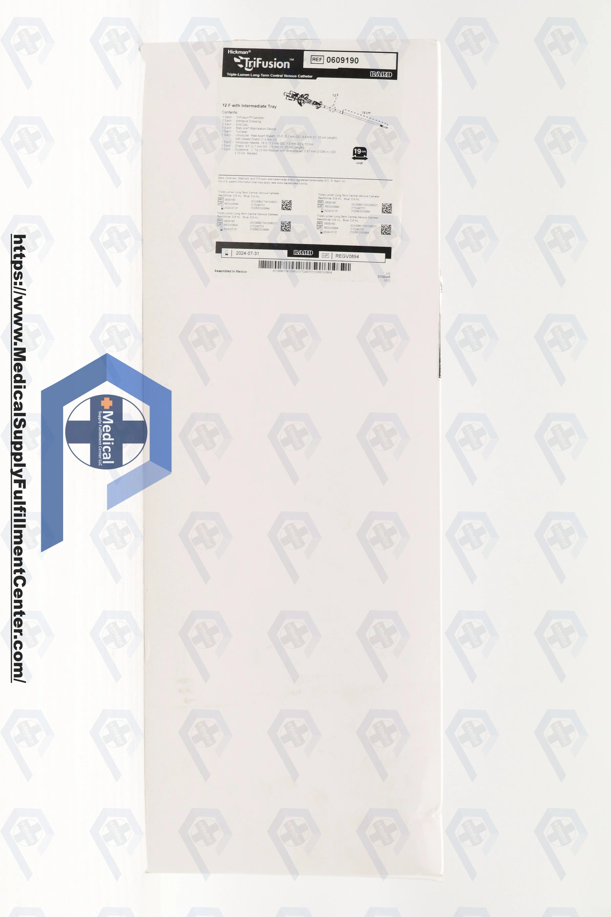 Bard | 0609190 | Hickman Trifusion Central Venous Catheters - Trifusion Interim Catheter Tray, 19 cm