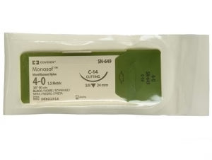 Covidien | SN-658 | Monosof black nylon monofilament non-absorbable suture, size 4-0, 18" length, reverse-cutting C-14 3/8-circle needle