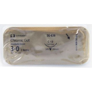 Covidien | SG636 | Chromic Gut 3-0 Suture, C-13 Reverse Cutting Needle, 30"