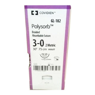 Covidien | GL-182 | POLYSORB 3-0 Violet Suture, 30" CV-25 Needle