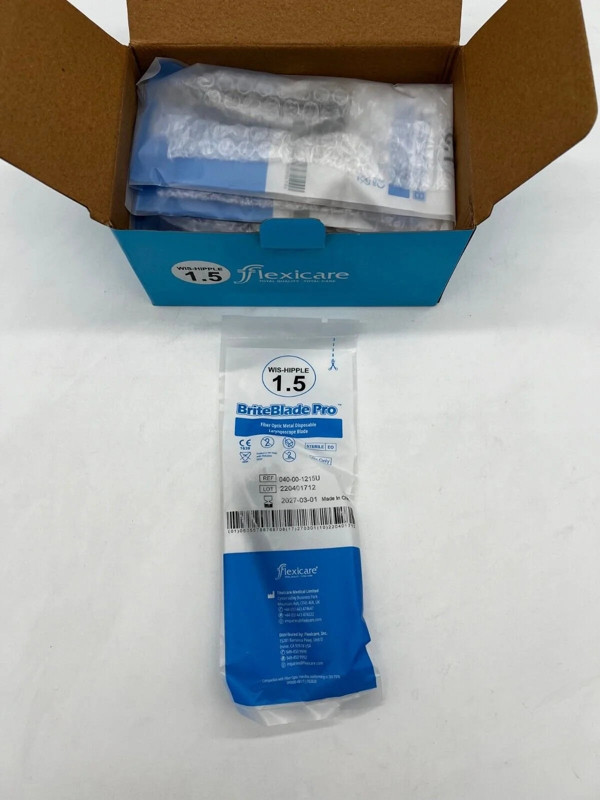Flexicare | 040-00-1215U | BriteBlade Pro Fiber Optic Metal Disposable Single-Use Laryngoscope Blade Fiber Optic Wis-Hipple 1.5